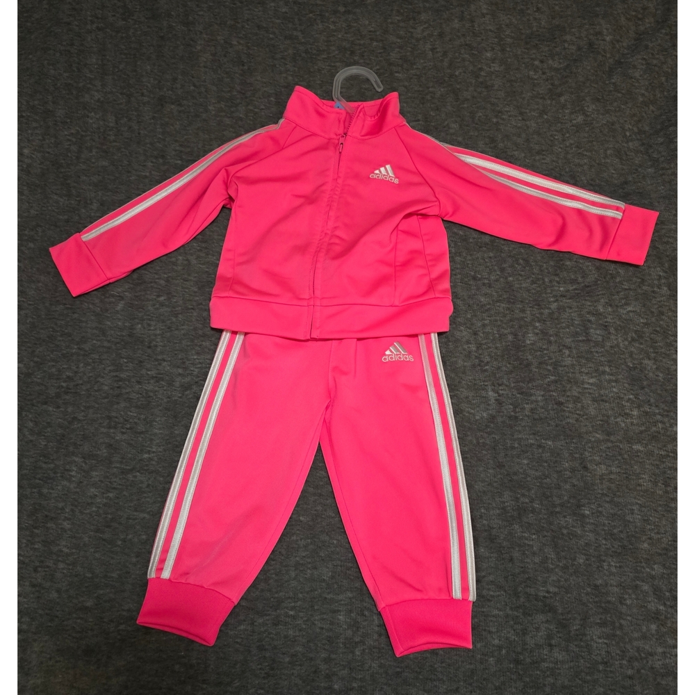 Adidas Kids' Pink and White Tracksuit
